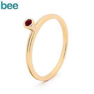 Bee Jewelry guldring i 9 kt. med rød rubin